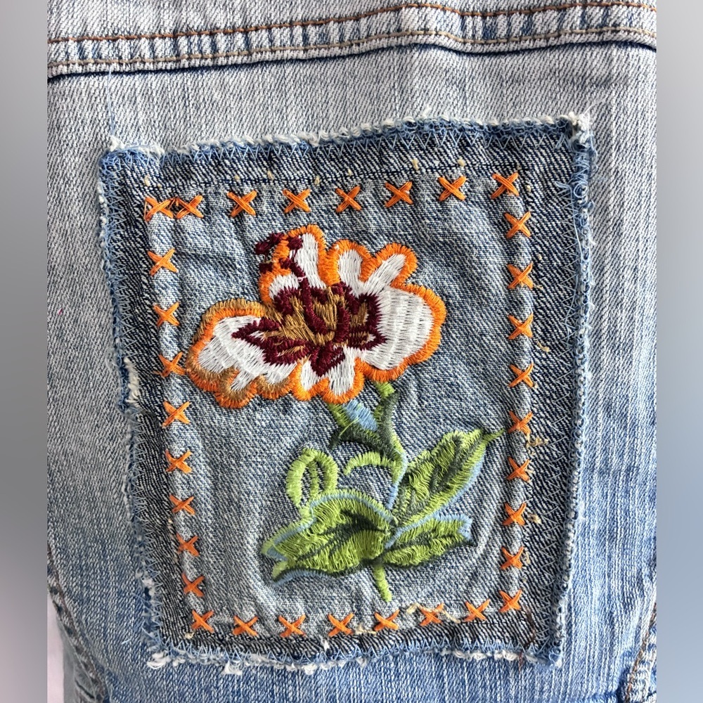 Women’s Distressed Cropped Denim Vest, L,  Blue, Upcycled/Sustainable Fashion - Picture 6 of 9